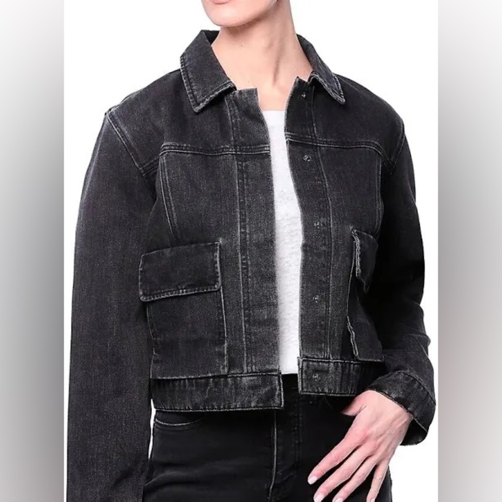 Nicole Miller Denim Cargo Jacket - Charcoal Gray